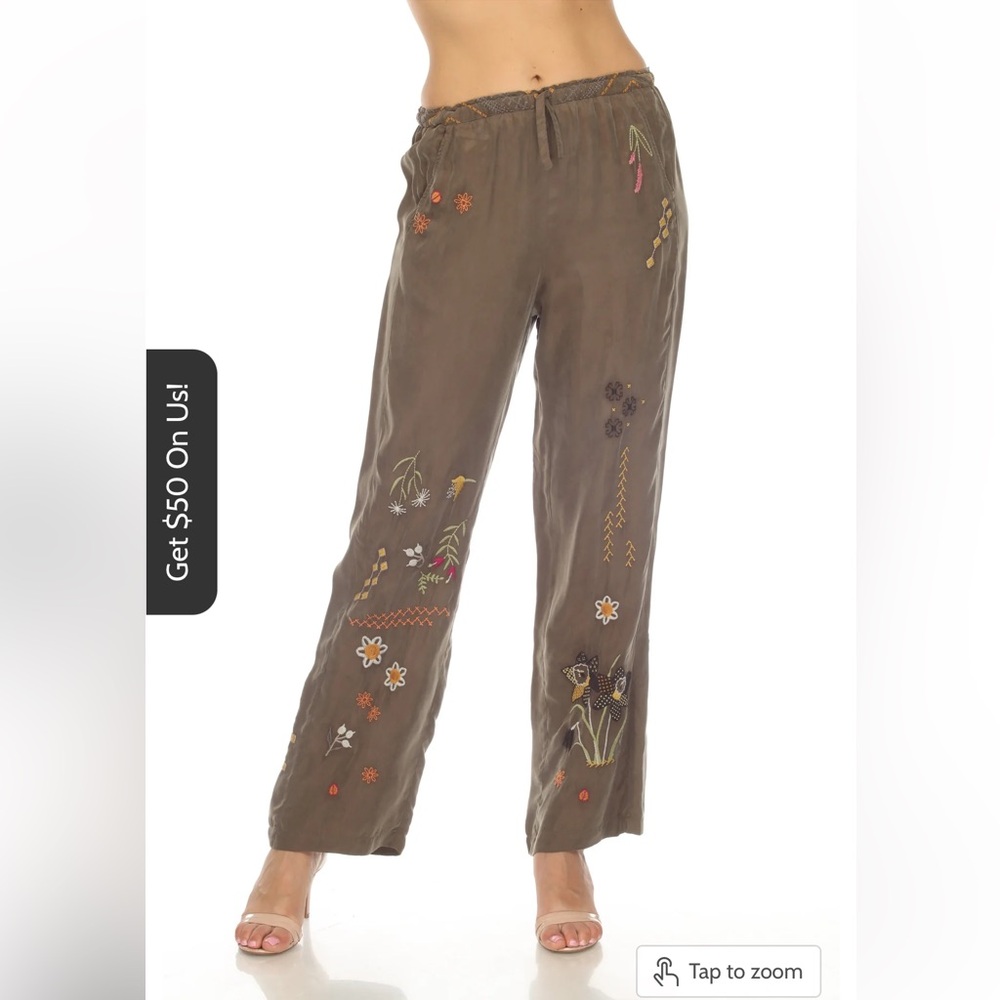 NWT XS Johnny Was Biya Perla Embroidered Pull On Pants Boho Chic $270